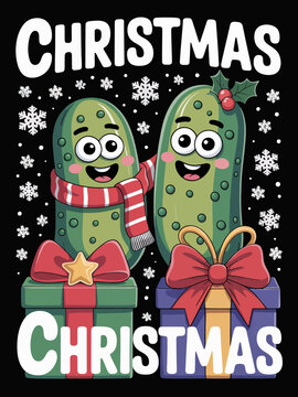 Christmas Christmas cute pickle duo gifts snowflakes festive holiday design