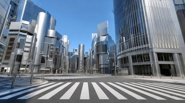 メタリックな高層ビル群に変化した東京・渋谷スクランブル交差点
Tokyo Shibuya Crossing transformed into a futuristic metallic city