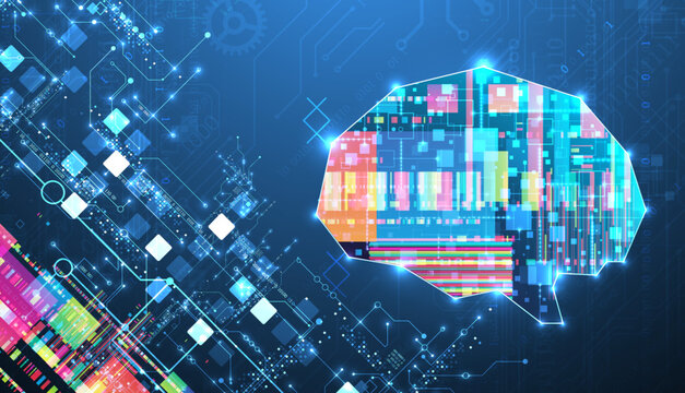 Cybernetic mind and network data processing abstract background.