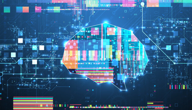 Cybernetic mind and network data processing abstract background.
