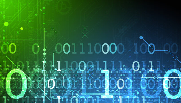 Abstract technology background with glowing binary code and digital numbers