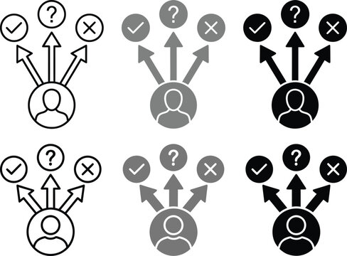 Decision making icon with person silhouette and choice symbols flat vector style choices options selection