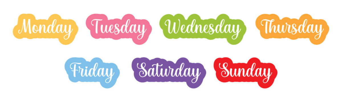 Colorful Days of the Week hand lettering stickers label for planner and calendar element