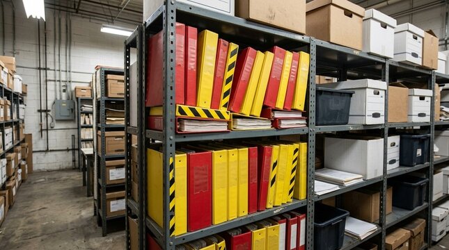 Safety data sheet binder shelf in a records room
