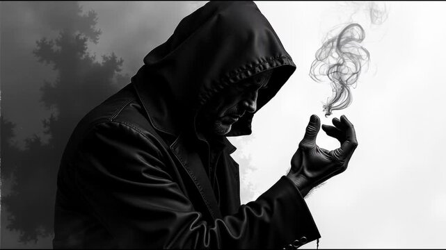 A person in a hoodie is smoking a cigarette, likely in a casual setting