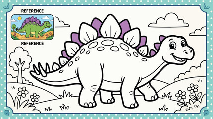 Stegosaurus Dinosaur Coloring Page. Cute Cartoon Illustration. Line Art Style. Educational Activity © khafid
