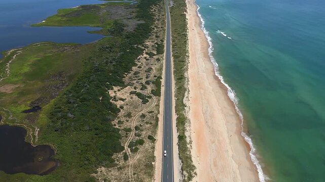 Cape Hatteras National Seashore Stretches Across A Narrow Barrier Island In North Carolina&rsquo;s Outer Banks. Aerial Shot