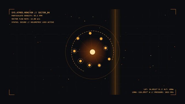 Dark grid background with yellow orbital circles