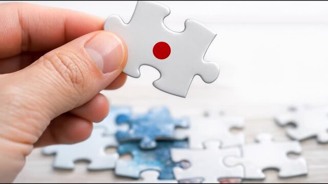 A person holding a piece of a puzzle, great for s, education, or inspirational themes
