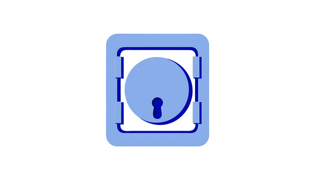 3D Safe Vault Icon with Keyhole, Minimalist Blue Metallic Security Symbol Isolated on White Background