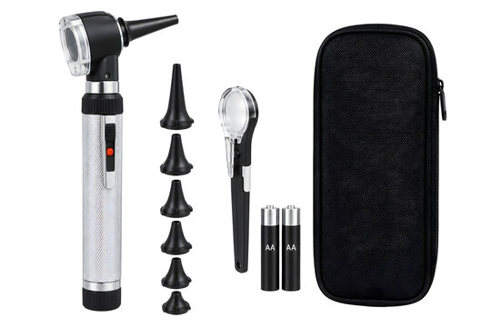 Medical Otoscope Kit with Ear Specula Magnifier and Case Cutout Isolated PNG Element on Transparent Background for Healthcare Ent Examination Science Graphic Design Asset