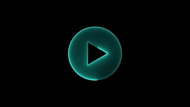 Neon glowing play button icon pulse animation for digital media interface design on black background abstract motion clip.