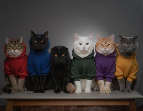 cats wearing hoodies