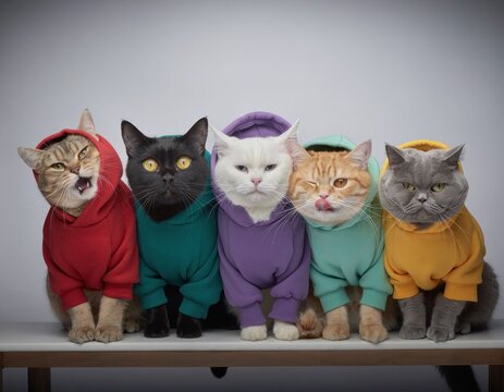 cats wearing hoodies