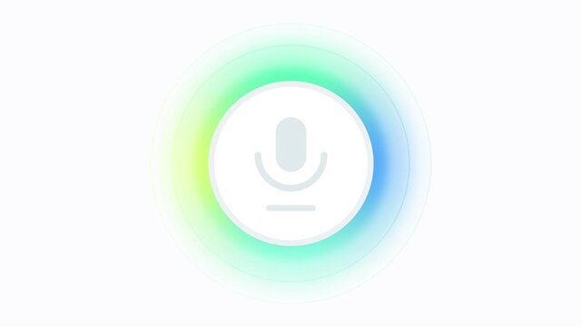 Animated voice assistant button with glowing colorful circular light