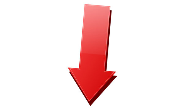 3D Red Downward Arrow PNG Icon Design with Glossy Finish and Shadow Direction Pointer Web UI Business Graphic Element
