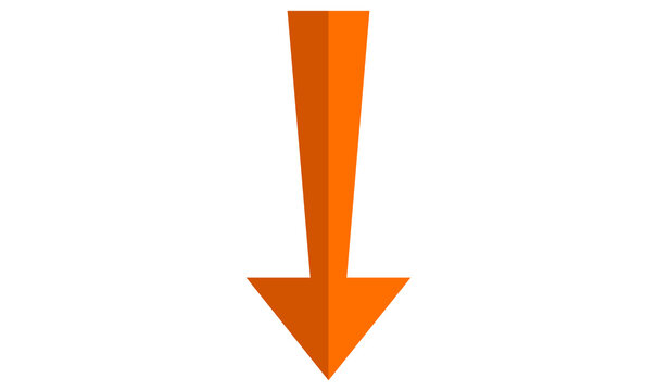 Orange Downward Long Arrow PNG Icon Design for Direction Pointer Web UI Business Graphic Element