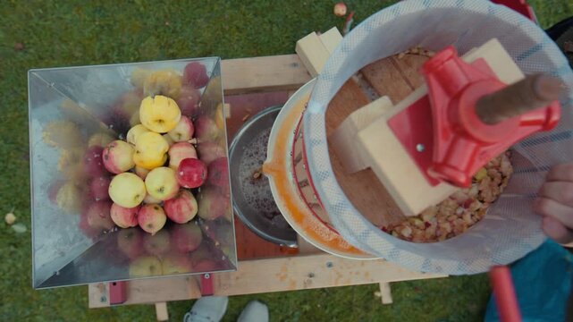 apple press machine in garden