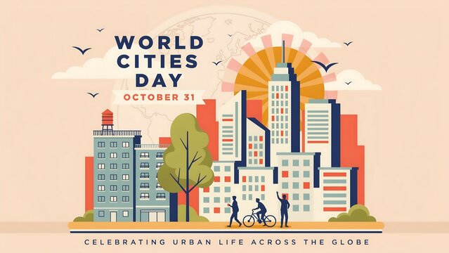 World cities day illustration with urban life celebration