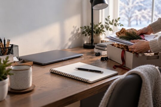 Packing Home Office Documents Before Christmas Holiday