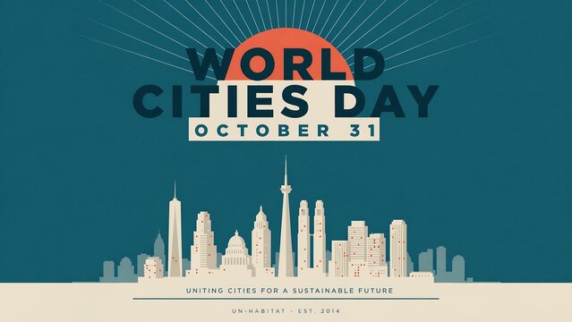 World cities day pixel art banner with skyline