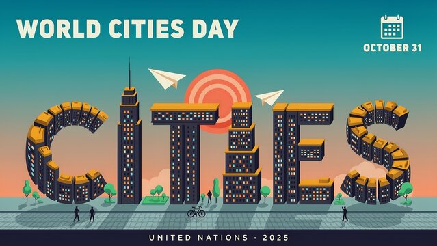 World cities day pixel art illustration with skyline