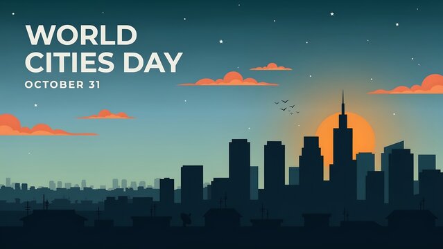 World cities day pixel art skyline with date