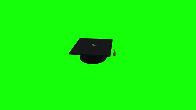 3D Graduation Cap Icon Animation on Green Screen