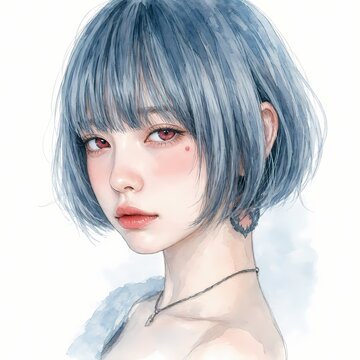 クールな表情のボブヘア女性ポートレート