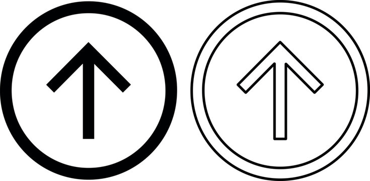 Professional minimalist black and white up arrow icons in circles pointing upwards for growth and navigation on a white background.