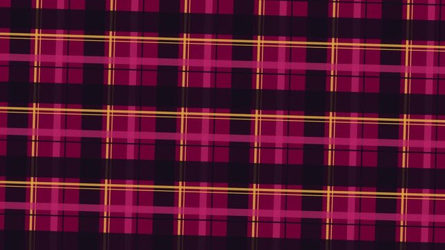 Seamless looping animated plum and gold tartan plaid pattern, scrolling left