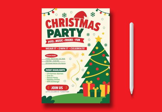Christmas Party Celebration Holiday Event Flyer Design