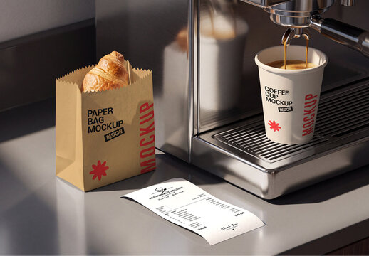 Coffee Cup and Paper Bag Packaging Mockup