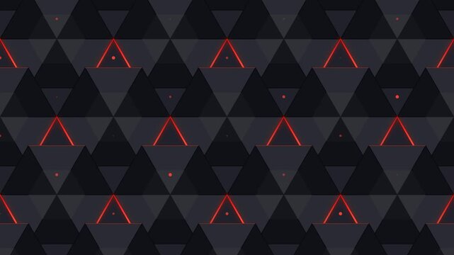 futuristic red neon triangle geometric pattern with glowing lights and dark seamless technology animation.Ideal for technology videos, gaming backgrounds, sci-fi visuals, presentations.