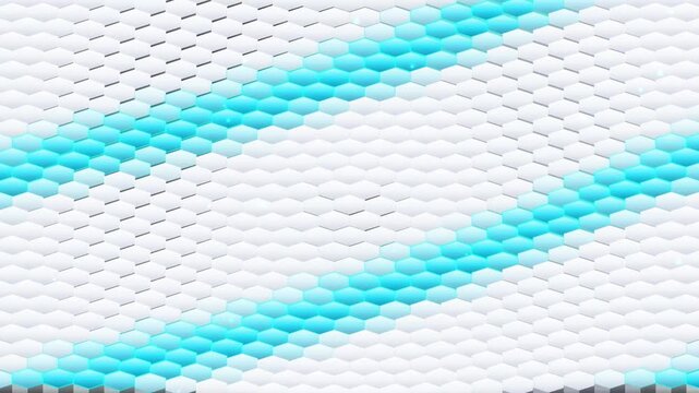 Abstract background with a pattern of white and blue hexagonal tiles arranged in diagonal stripes