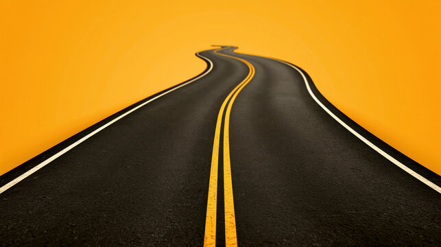 Road fork split road two path asphalt road yellow line curve road empty road direction choice decision fork