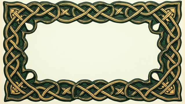 Interlaced border frame ornamental linocut bold graphic texture, traditional Celtic design technique artistic beautiful trendy