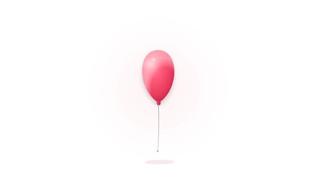 A single pink balloon floats gently in the air, suspended by a thin white string against a stark white background, evoking a sense of lightness and simplicity