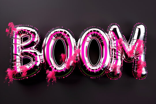 Minimalist creative layout template featuring bright pink inflatable balloon boom lettering phrase