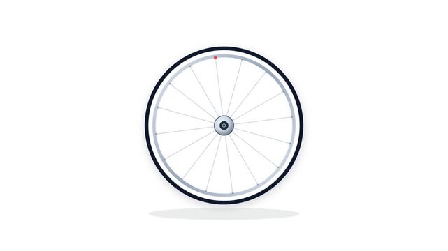 A simple, clean illustration of a spoked bicycle wheel with a tire on a white background