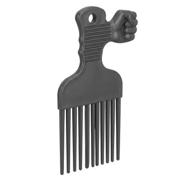 Black hair pick comb, isolated on transparent background