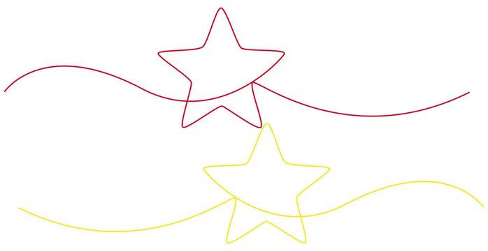 Two stars two color  Self animated continuous one line drawing of a star shape. One line Drawing or illustration of a star, Hand drawn star Video animation, Animated One continuous line draw, 4K video