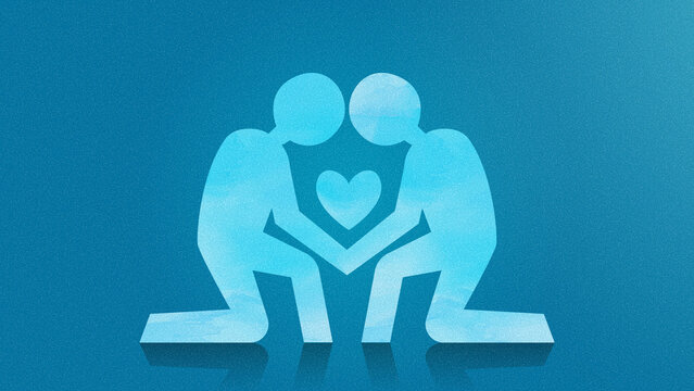 Abstract human figures with a heart conceptual illustration