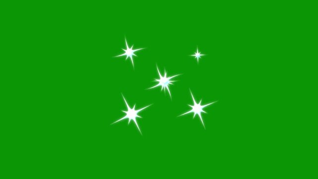 4K twinkle sparkling stars shine animation, green screen, vector doodles style stars blinking effects, alpha channel, glowing stars sparkle, transparent background overlay video