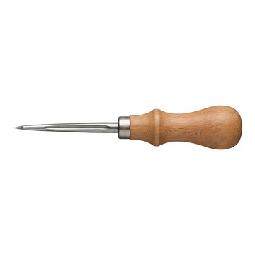 Light wooden stitching awl for leathercraft, isolated on transparent background
