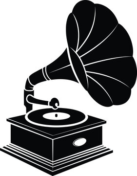 Vintage gramophone phonograph vector icon representing retro music player acoustic audio technology classical vinyl record sound broadcasting