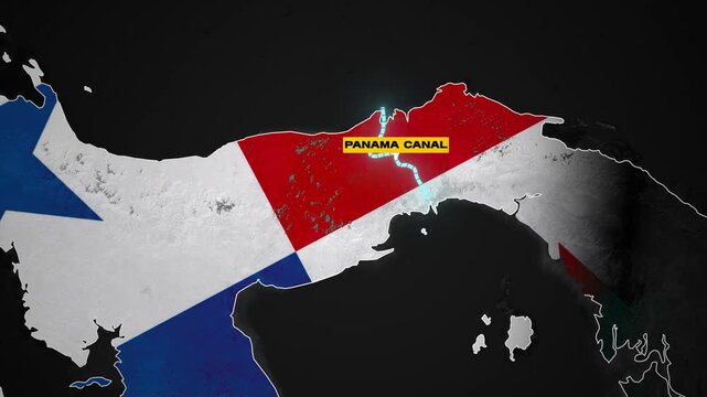 Panama Canal map animation with national flag inside country shape