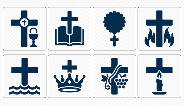 Christian Faith Cross Religious Vector Icon Set