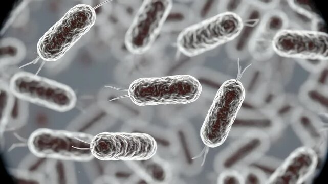 Salmonella Typhi bacteria with stable rod-shaped morphology slowly moving through a clean biological fluid environment