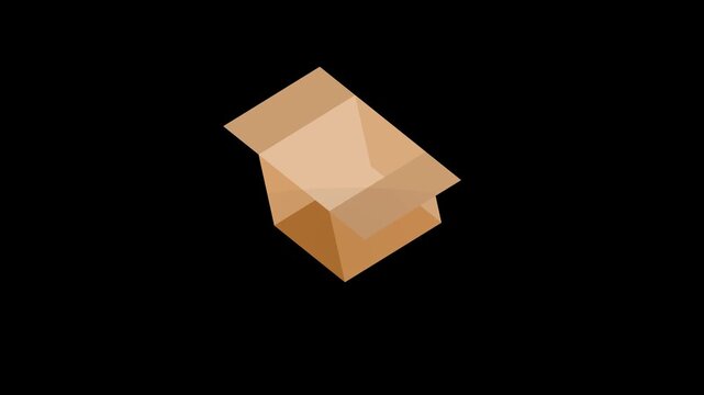 Minimalist rotating brown paper delivery bag animation isolated on black for commercial e-commerce